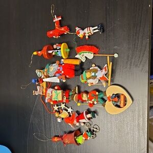 Vintage Wooden Felt Ornament Collection Reds Green 12 Different Desogns
